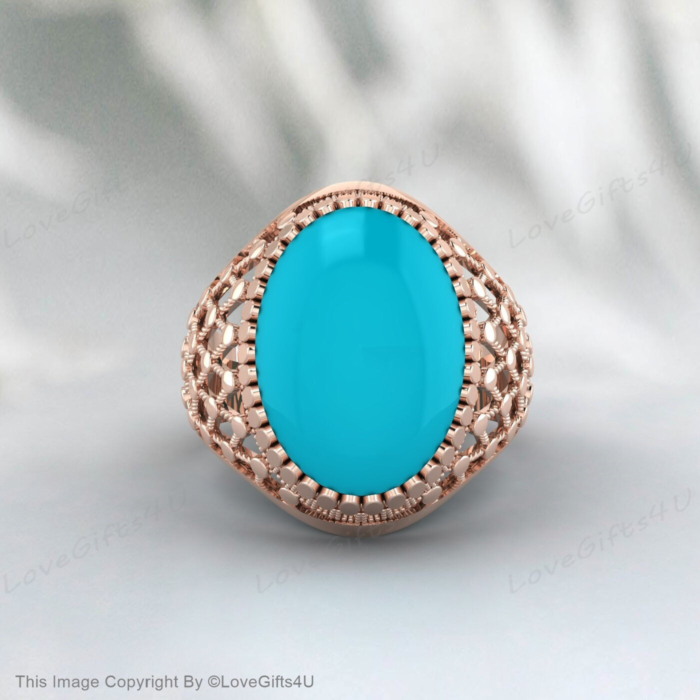 Bague homme grande Turquoise Nishapuri naturel Feroza argent filigrane bague