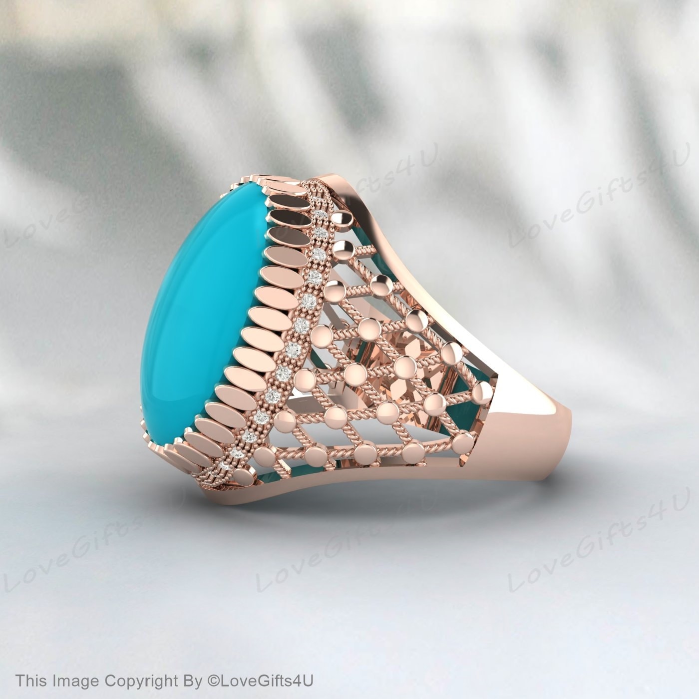 Bague homme grande Turquoise Nishapuri naturel Feroza argent filigrane bague