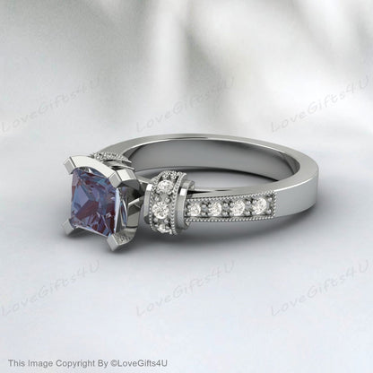 Princess Cut Alexandrite Ring Unique Alexandrite Engagement Ring