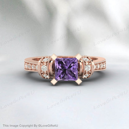 Princess Cut Amethyst Ring Engagement Ring Anniversary Gift For Her