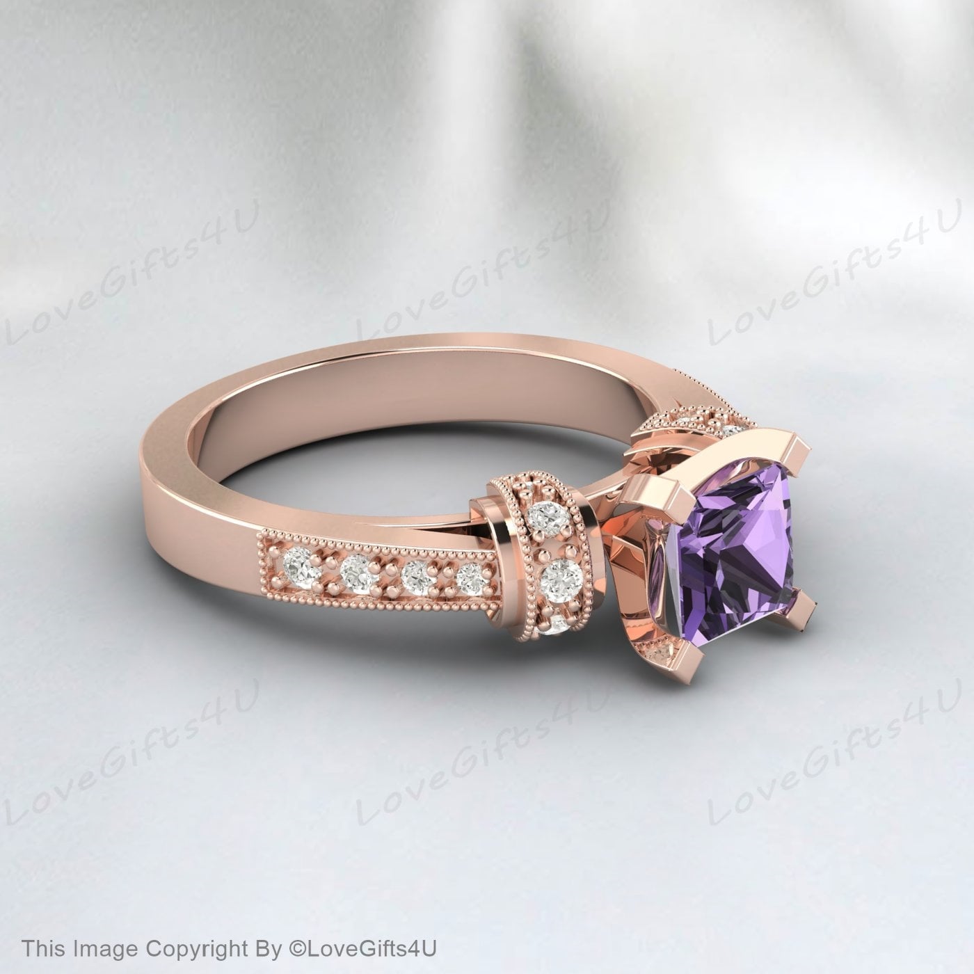 Princess Cut Amethyst Ring Engagement Ring Anniversary Gift For Her