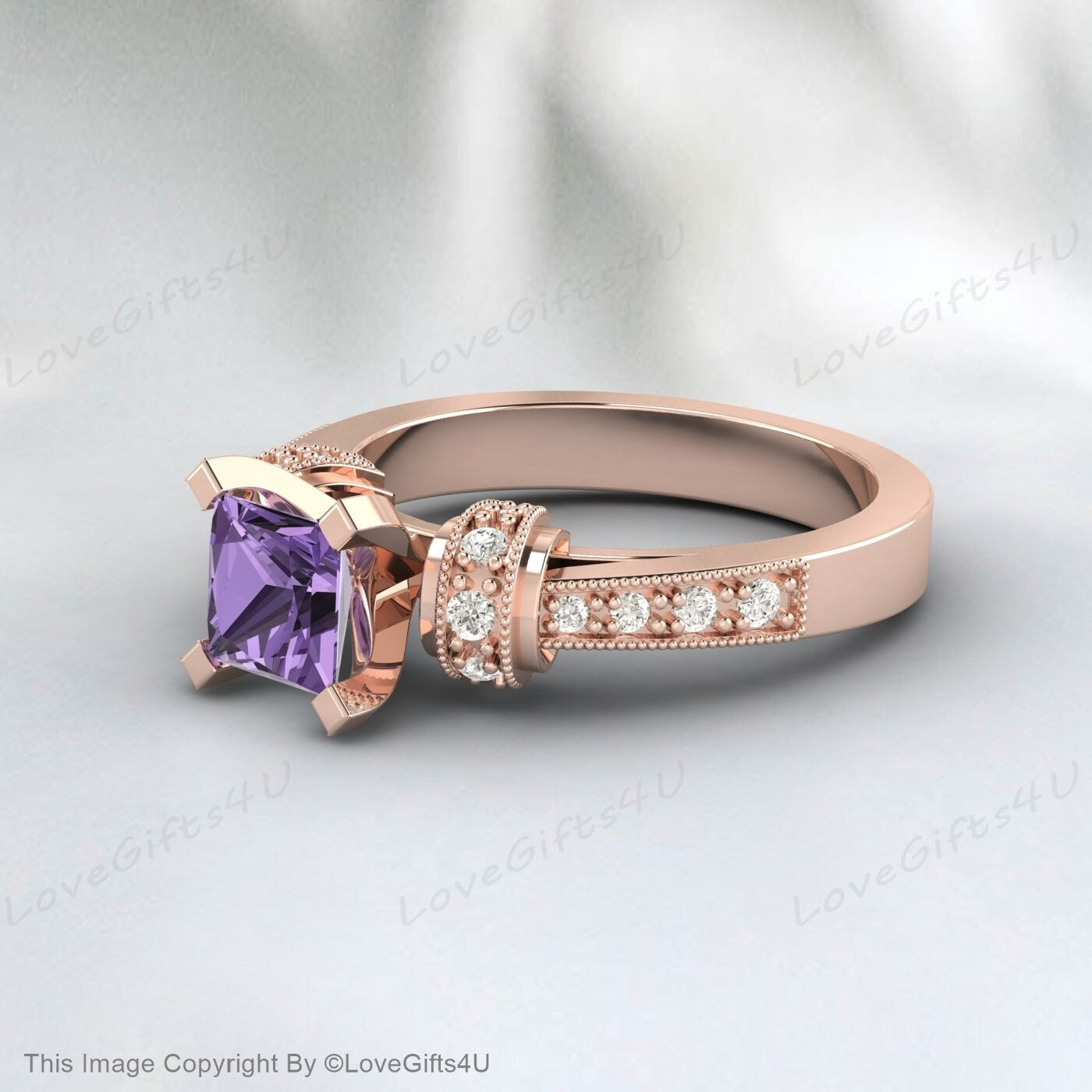 Princess Cut Amethyst Ring Engagement Ring Anniversary Gift For Her