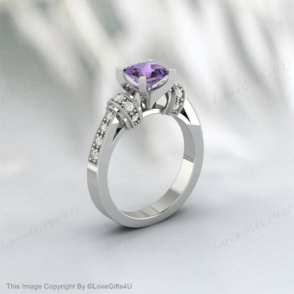 Princess Cut Amethyst Ring Engagement Ring Anniversary Gift For Her