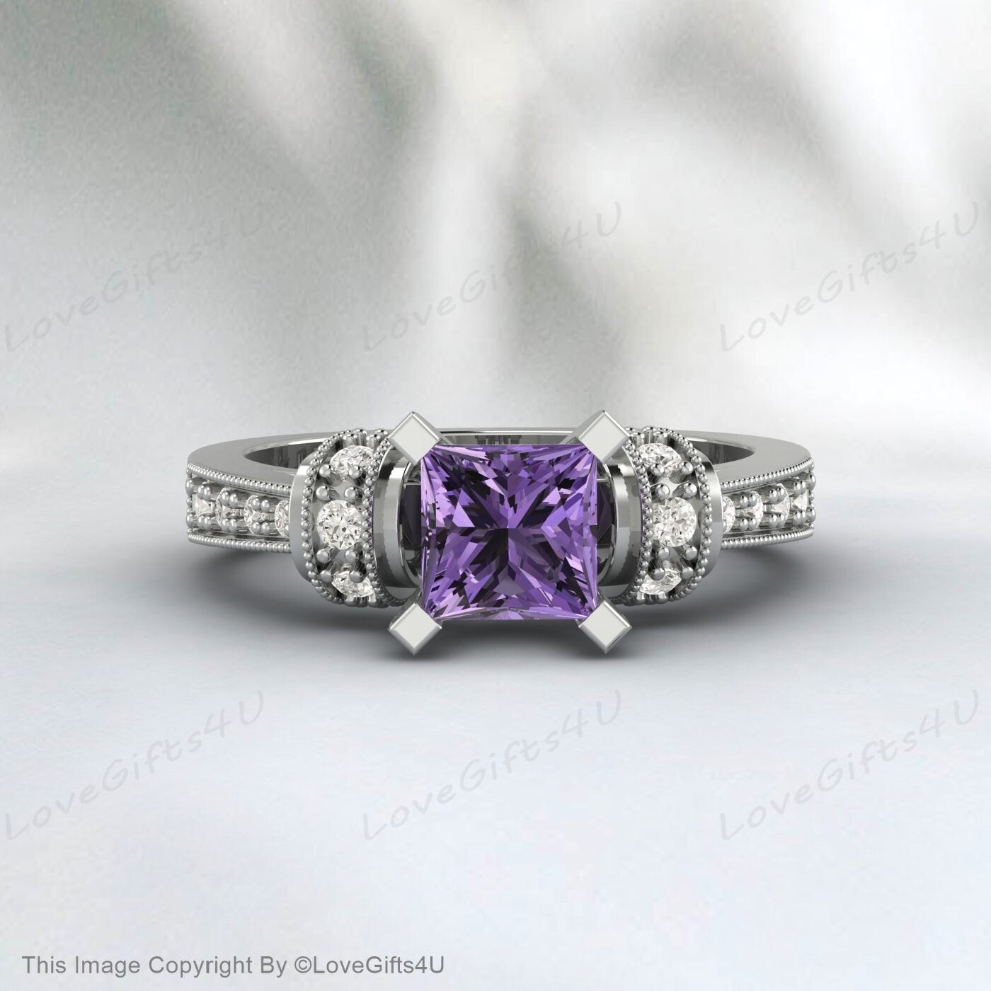 Princess Cut Amethyst Ring Engagement Ring Anniversary Gift For Her