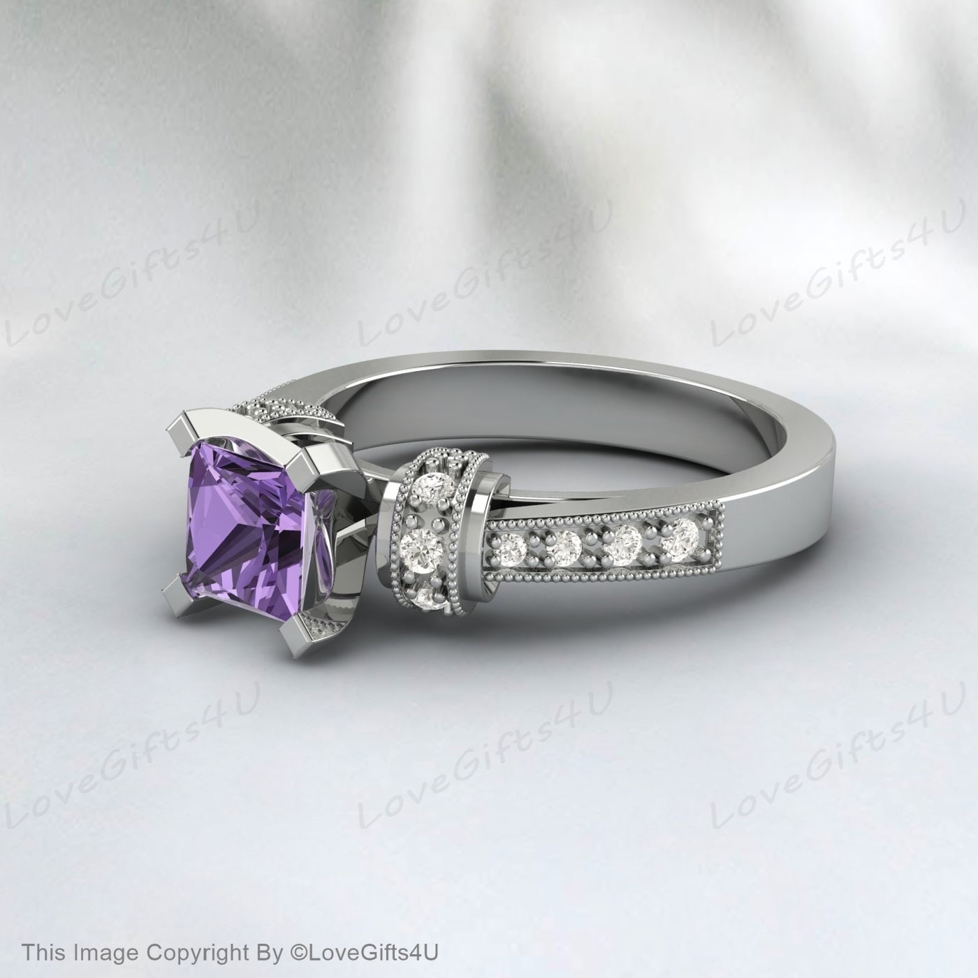 Princess Cut Amethyst Ring Engagement Ring Anniversary Gift For Her