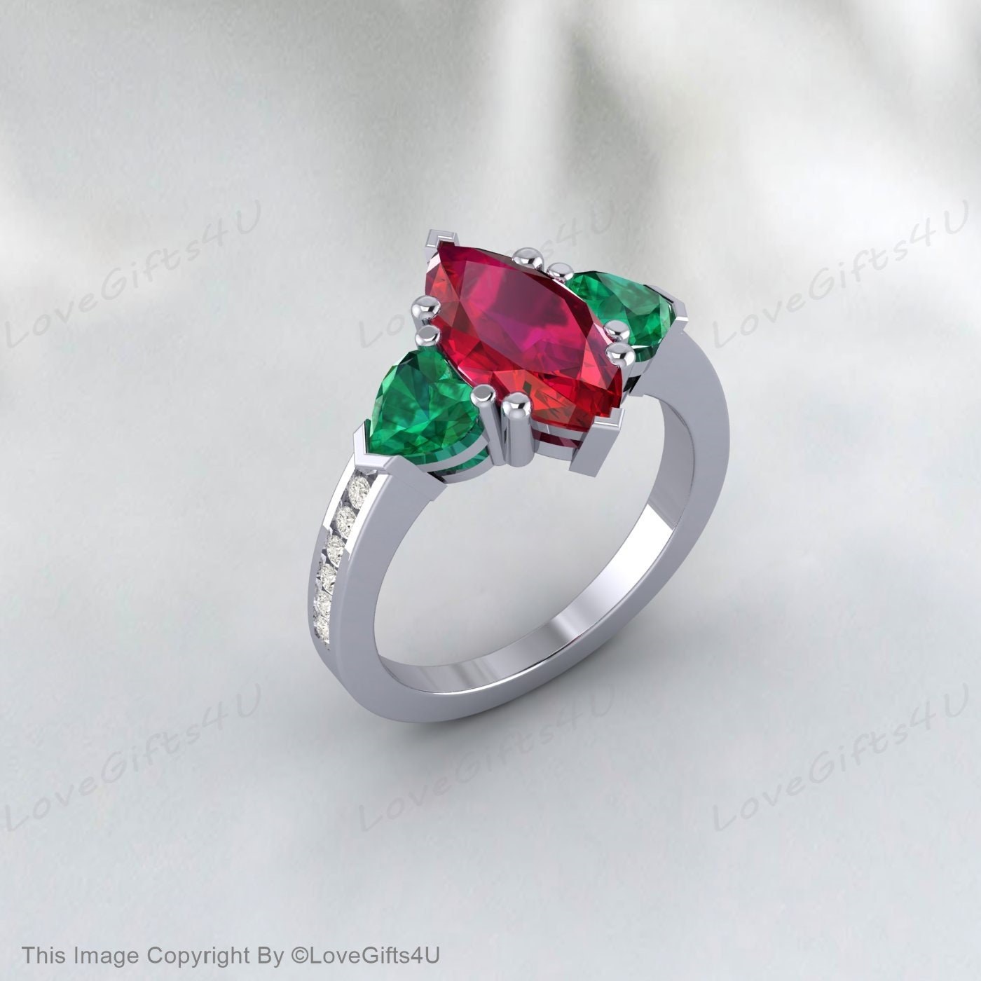 Bague d'émeraude trillion, bague de fiançailles en rubis marquise, bague d'anniversaire