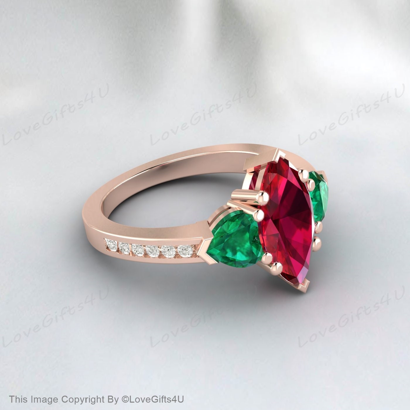 Bague d'émeraude trillion, bague de fiançailles en rubis marquise, bague d'anniversaire