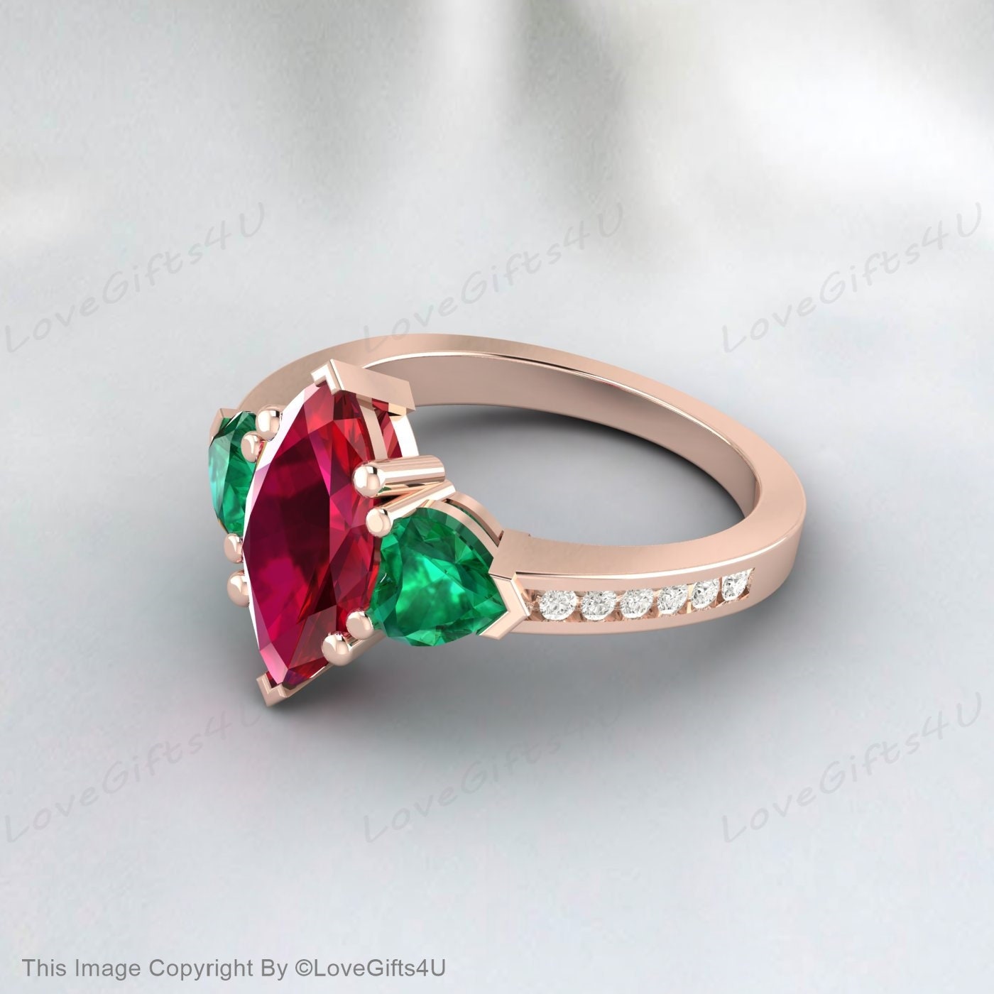 Trillion Emerald Ring Marquise Ruby Engagement Ring Anniversary Ring