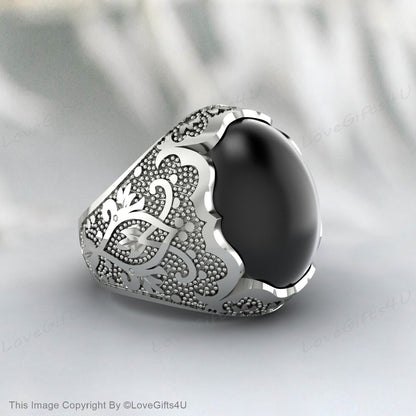 Mens Handmade Black Onyx Gemstone Silver Men Ring Gift For Husband