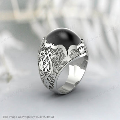 Mens Handmade Black Onyx Gemstone Silver Men Ring Gift For Husband