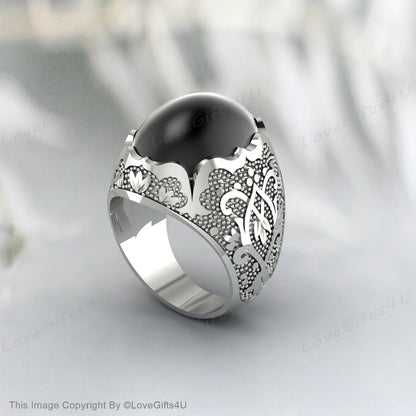 Bague en argent pour hommes, faite à la main, avec pierres précieuses en Onyx noir, cadeau pour mari