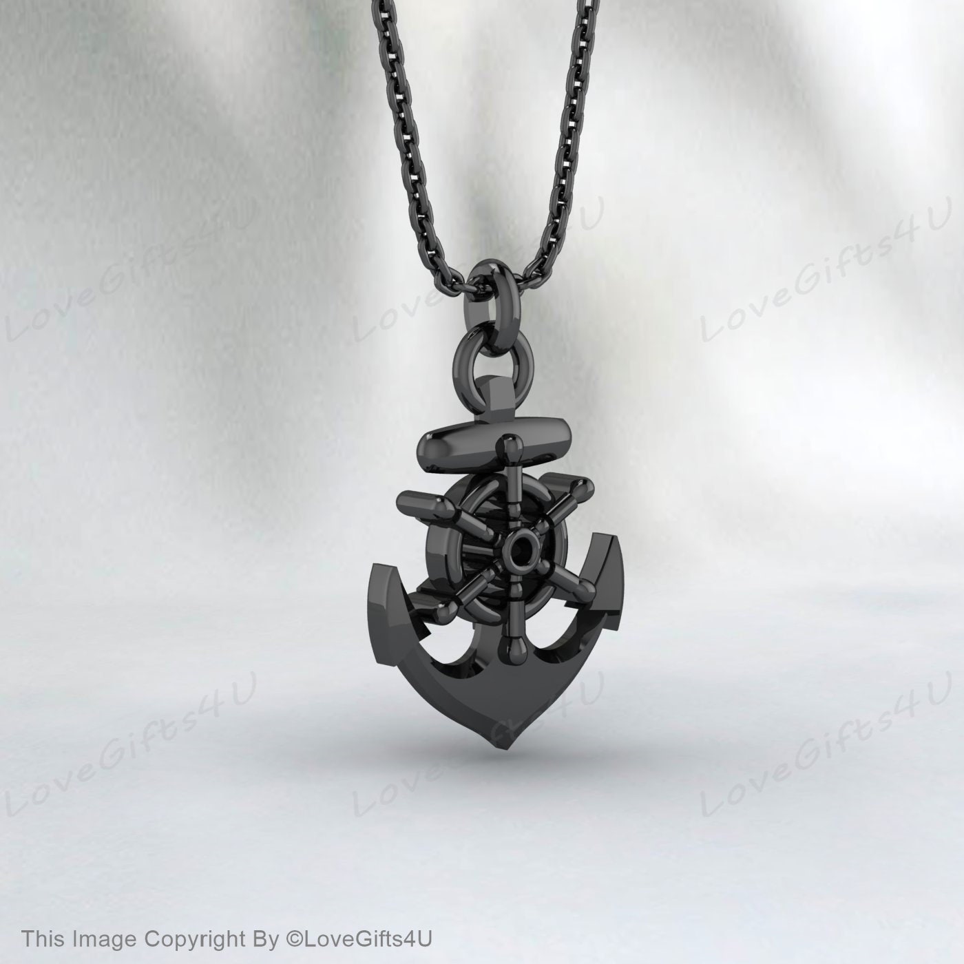 Black Anchor Necklace, Sailor Silver Pendant, Anchor Pendant for Men, Silver Anchor Necklace, Sailor Silver Pendant, Anchor Pendant for Men