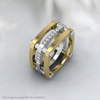 Bague de fiançailles en diamant à double bande, alliance moderniste