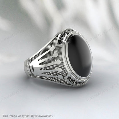 Bague en Onyx noir faite à la main pour hommes, bague Vintage gravée pour hommes