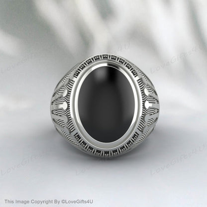 Black Onyx Handmade Mens Ring Vintage Ring Engraved Ring For Men