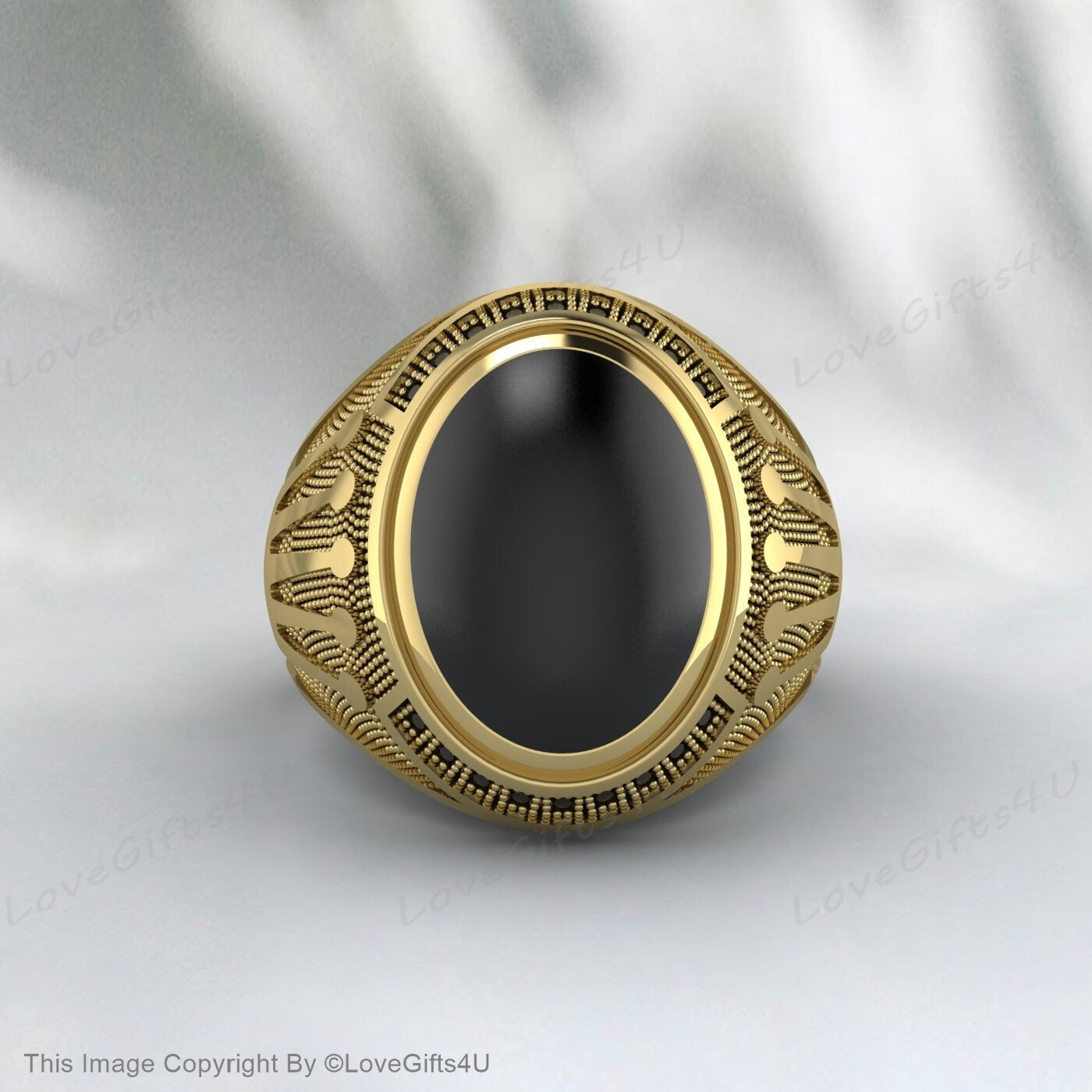 Bague en Onyx noir faite à la main pour hommes, bague Vintage gravée pour hommes