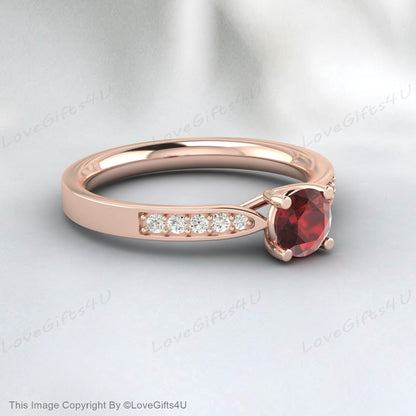 Round Garnet Engagement Ring Wedding Ring Solitaire Bridal Gift