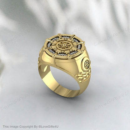 Bague de roue de navire, bague de marin, bague de volant, bague avec chaîne, bague d'ancrage, bague de marin en argent 925 faite à la main • Bijoux uniques