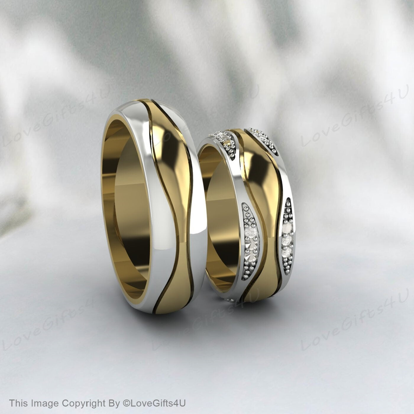 Wedding Band Set His And Hers Moissanite Men & Women Promise Ring