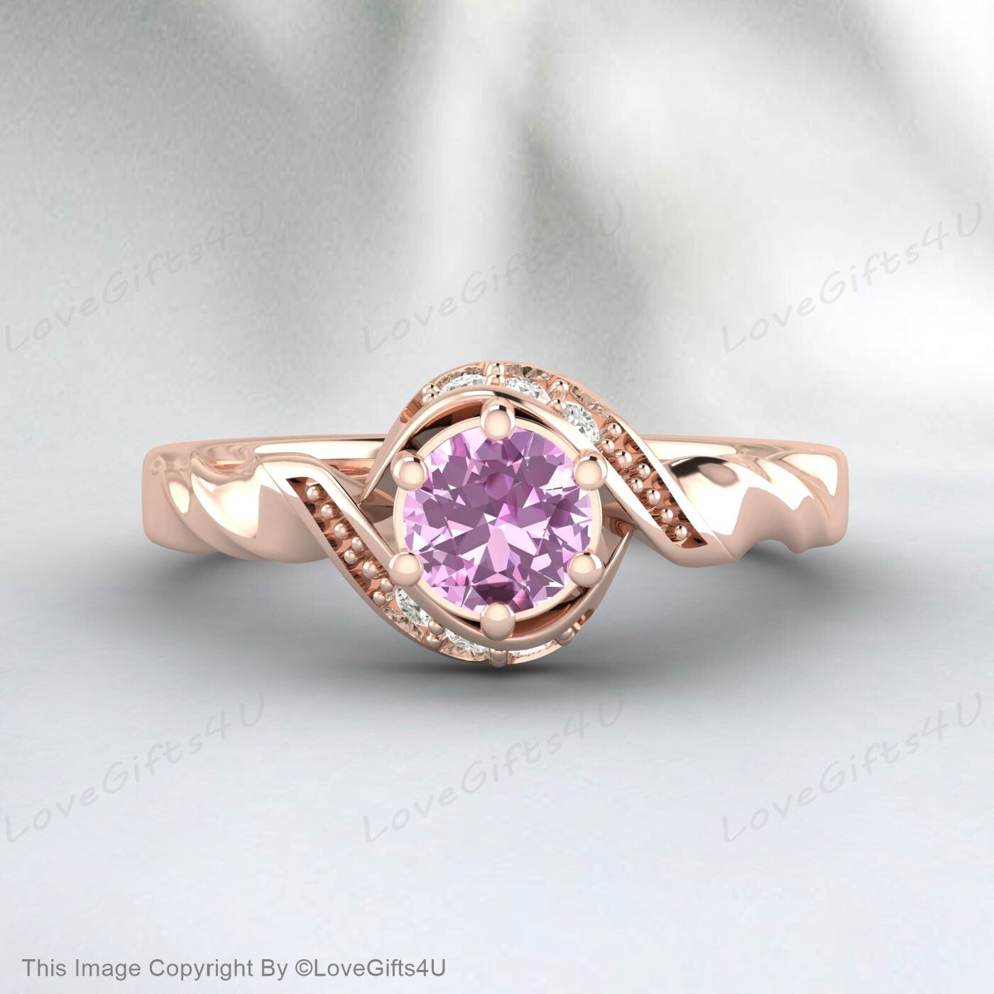 Bague de fiançailles en saphir rose Bague de promesse unique Bague en diamant délicat