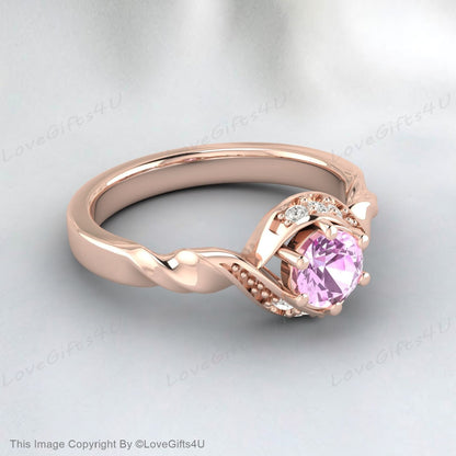 Bague de fiançailles en saphir rose Bague de promesse unique Bague en diamant délicat