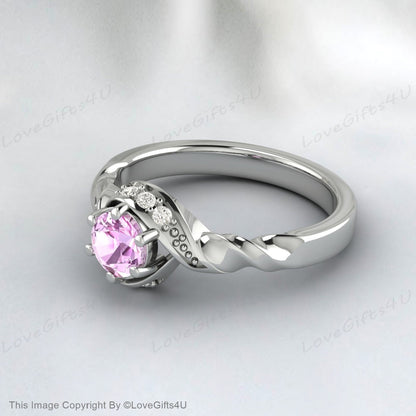 Bague de fiançailles en saphir rose Bague de promesse unique Bague en diamant délicat