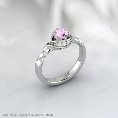 Pink Sapphire Engagement Ring Unique Promise Ring Dainty Diamond Ring