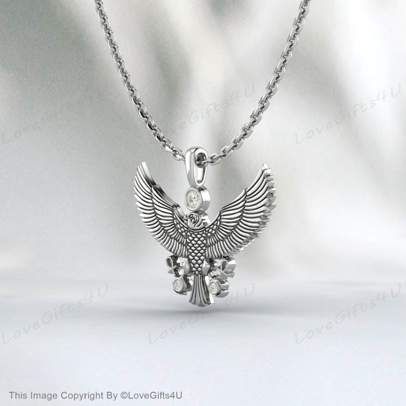 Silver Head Winged American Eagle Necklace, Animal Silver Mens Jewelry, Eagle Men Necklace, Husband, Mens, Men's Amulet Accessories