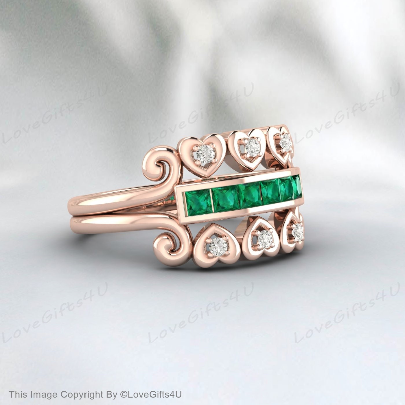 Princess Cut Emerald Wedding Ring Unique Wedding Band For Her Women