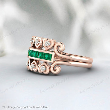 Princess Cut Emerald Wedding Ring Unique Wedding Band For Her Women