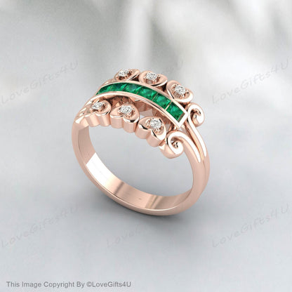 Princess Cut Emerald Wedding Ring Unique Wedding Band For Her Women