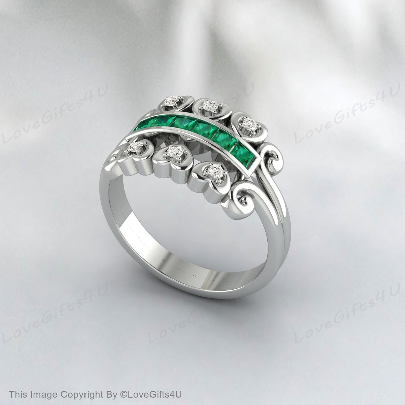 Princess Cut Emerald Wedding Ring Unique Wedding Band For Her Women