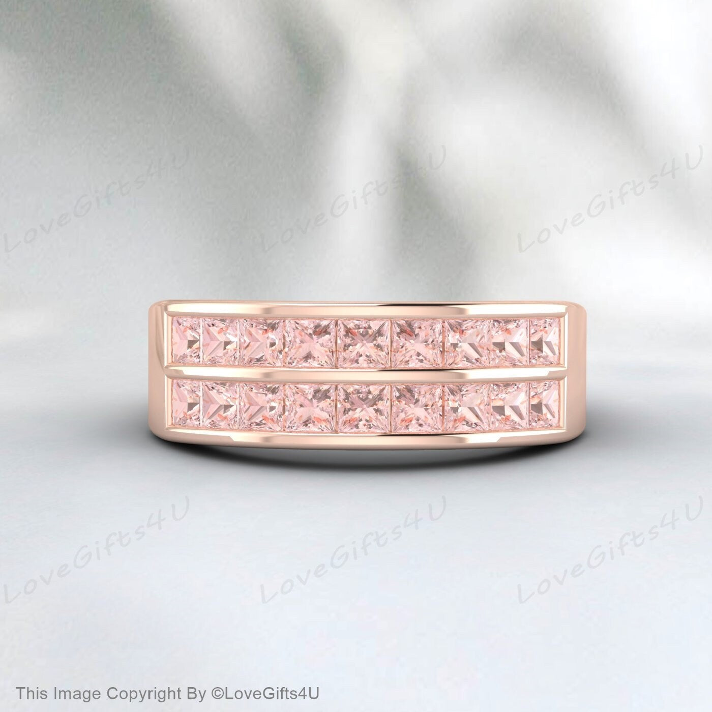 Bague de mariage morganite, bande de fiançailles, bande de mariée demi-éternité