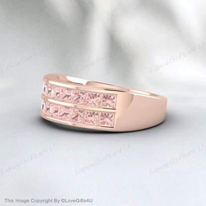 Bague de mariage morganite, bande de fiançailles, bande de mariée demi-éternité