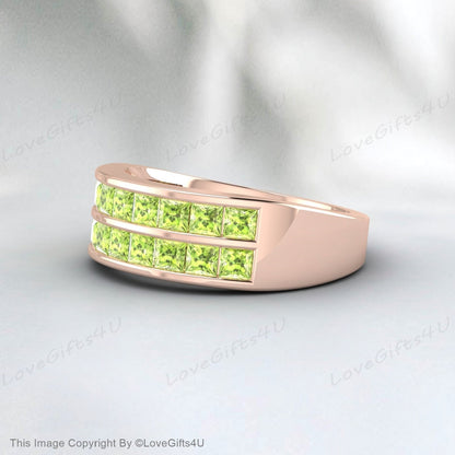 Peridot Wedding Band Eternity Band Green Gemstone Engagement Ring