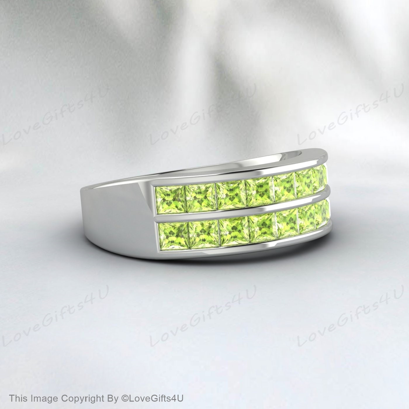 Peridot Wedding Band Eternity Band Green Gemstone Engagement Ring