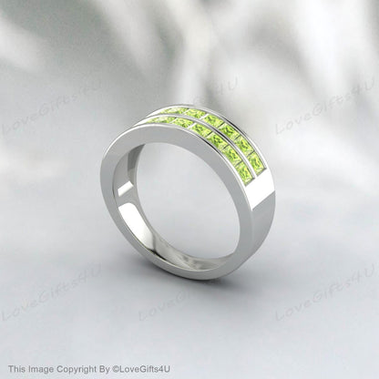 Peridot Wedding Band Eternity Band Green Gemstone Engagement Ring