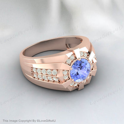 Tanzanite Men Ring-Blue Stone Men's Ring December Birthstone Ring