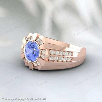 Tanzanite Men Ring-Blue Stone Men's Ring December Birthstone Ring