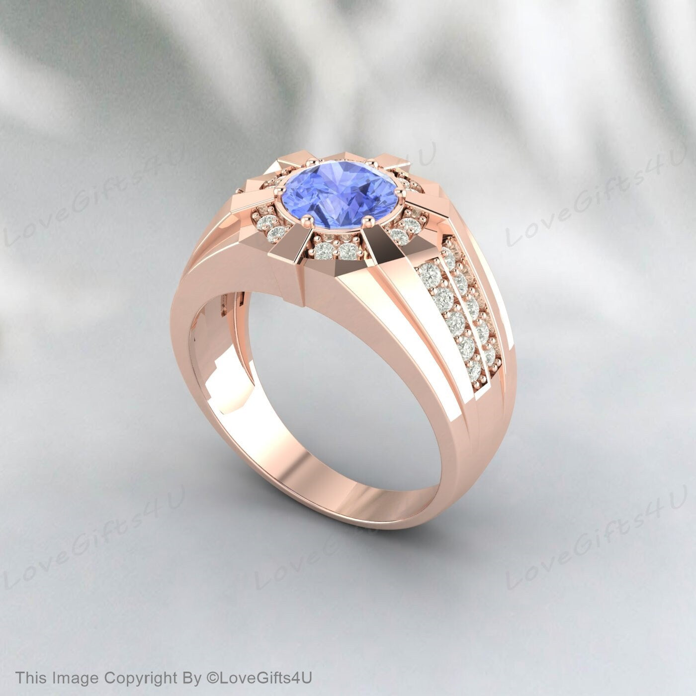 Tanzanite Men Ring-Blue Stone Men's Ring December Birthstone Ring