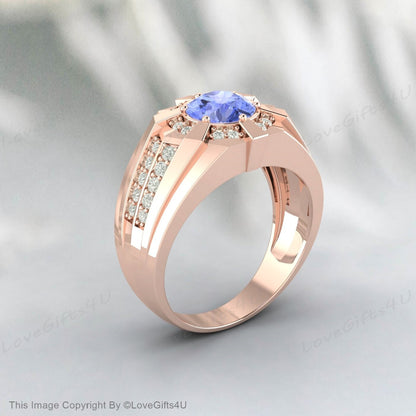 Tanzanite Men Ring-Blue Stone Men's Ring December Birthstone Ring