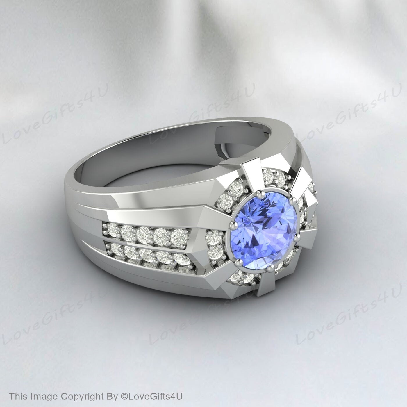 Tanzanite Men Ring-Blue Stone Men's Ring December Birthstone Ring