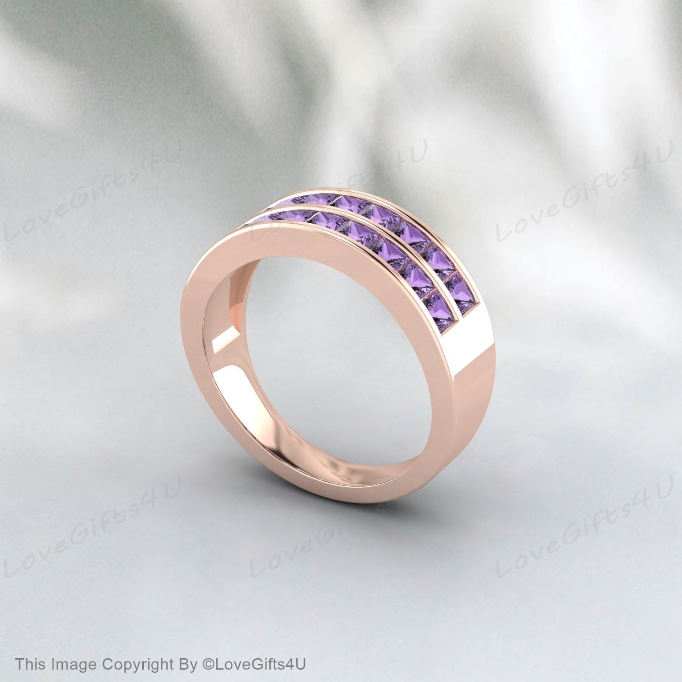 Princess Cut Amethyst Ring February Birthstone Eternity Wedding Ring