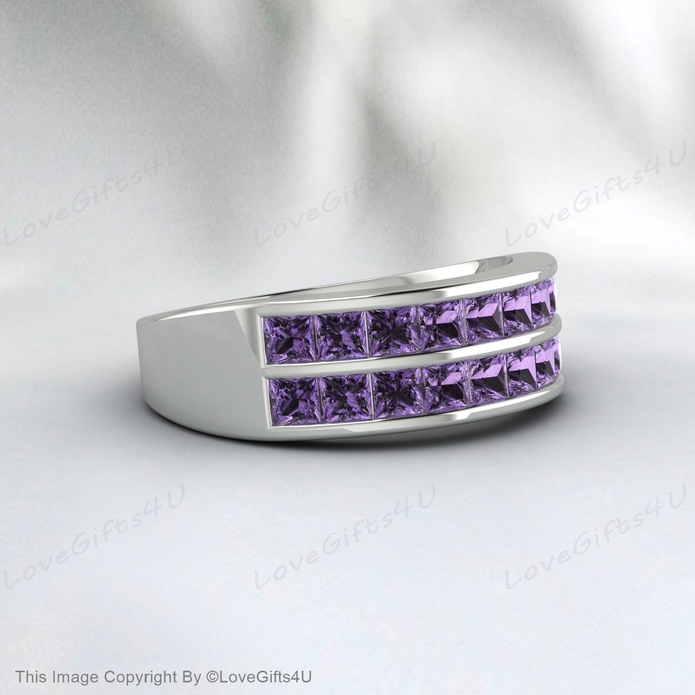 Princess Cut Amethyst Ring February Birthstone Eternity Wedding Ring