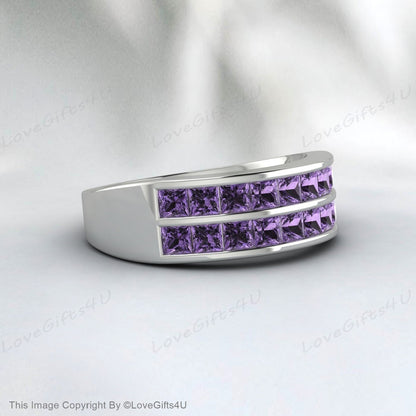 Princess Cut Amethyst Ring February Birthstone Eternity Wedding Ring