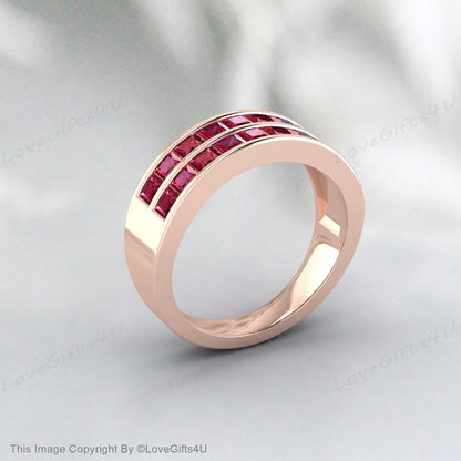 Bande de demi-éternité Ruby Wedding Band Stacking Ring Bande assortie