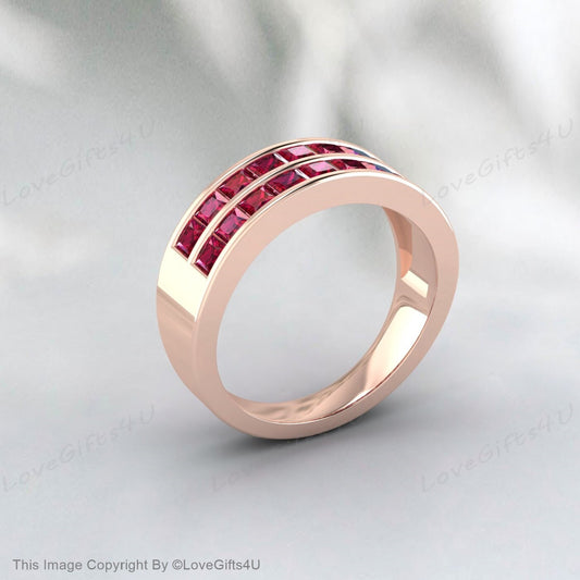 Half Eternity Band Ruby Wedding Band Stacking Ring Matching Band