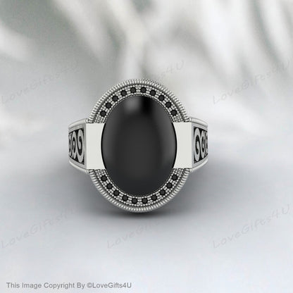 Black Onyx Men Ring Ottoman Style Embroidered Ring Gift For Him