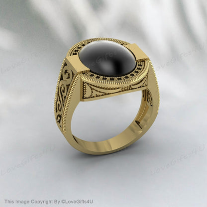 Black Onyx Men Ring Ottoman Style Embroidered Ring Gift For Him