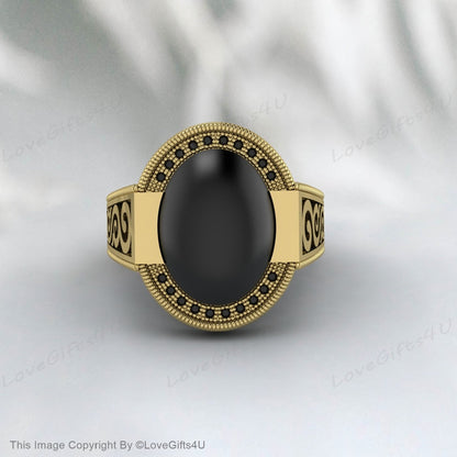 Black Onyx Men Ring Ottoman Style Embroidered Ring Gift For Him